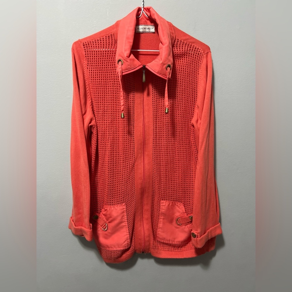 Allison Daley Mesh Knit 100% Cotton Lightweight Sweater
